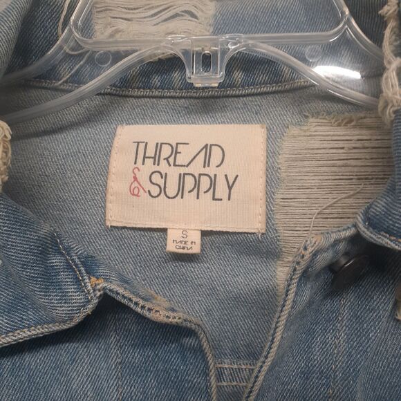 Thread Supply Denim Jean Ripped Distressed Jacket Blue Size Small - Picture 3 of 9